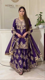 Purple-Pink Chinon Silk Kurta Palazzo Set with Dupatta