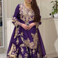 Purple-Pink Chinon Silk Kurta Palazzo Set with Dupatta