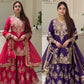 Purple-Pink Chinon Silk Kurta Palazzo Set with Dupatta