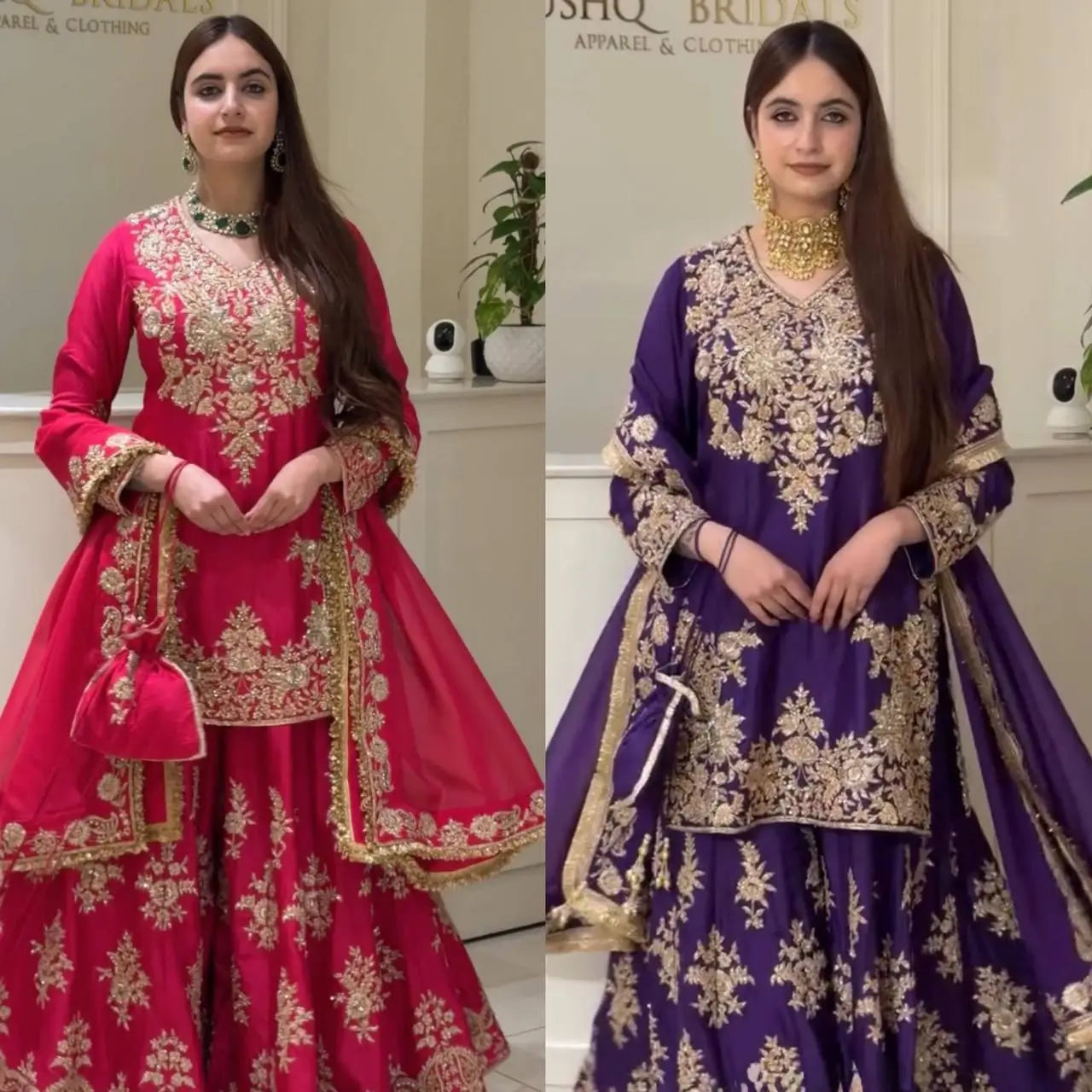 Purple-Pink Chinon Silk Kurta Palazzo Set with Dupatta