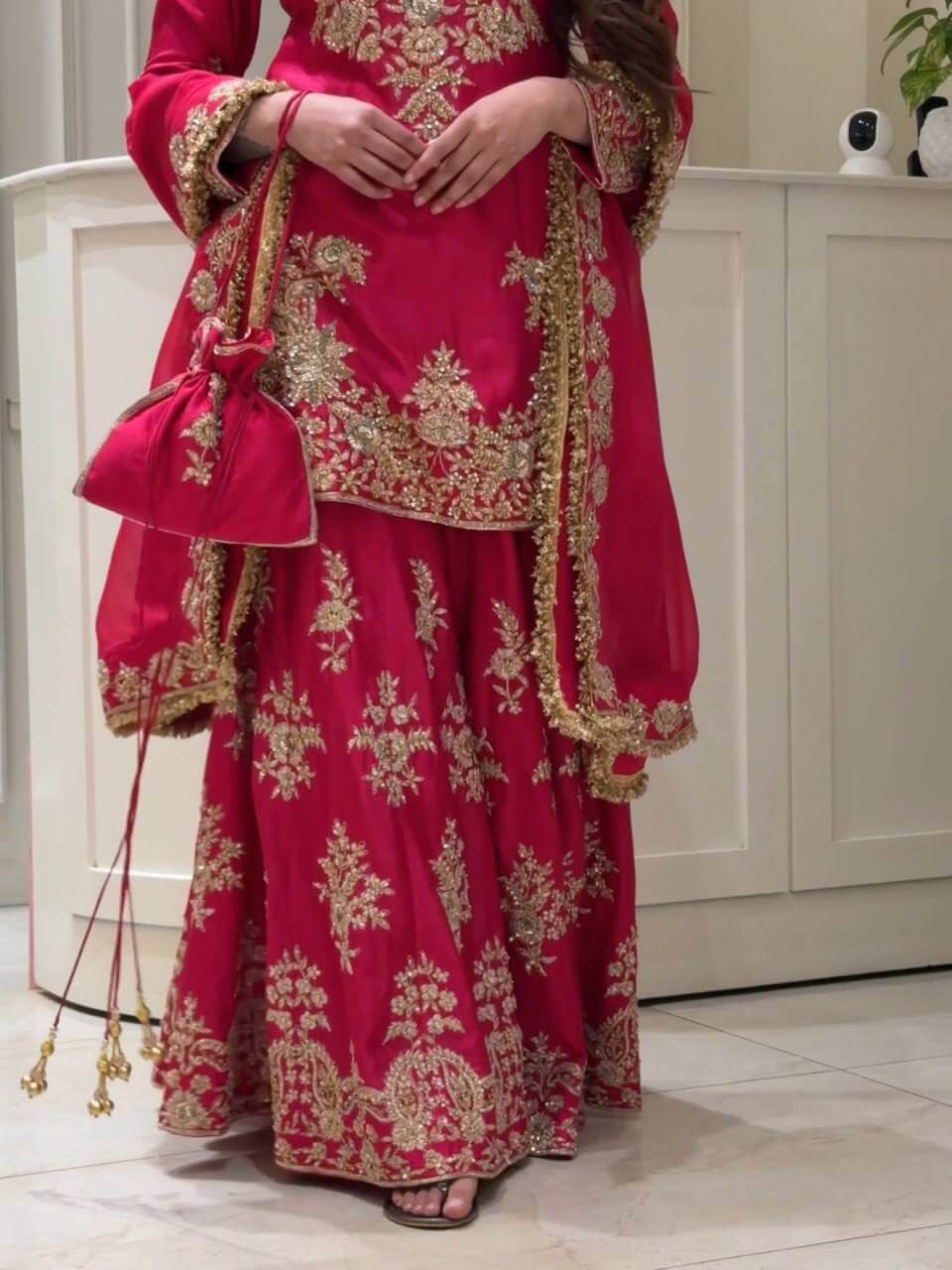Purple-Pink Chinon Silk Kurta Palazzo Set with Dupatta