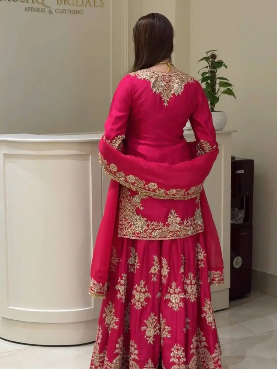Purple-Pink Chinon Silk Kurta Palazzo Set with Dupatta