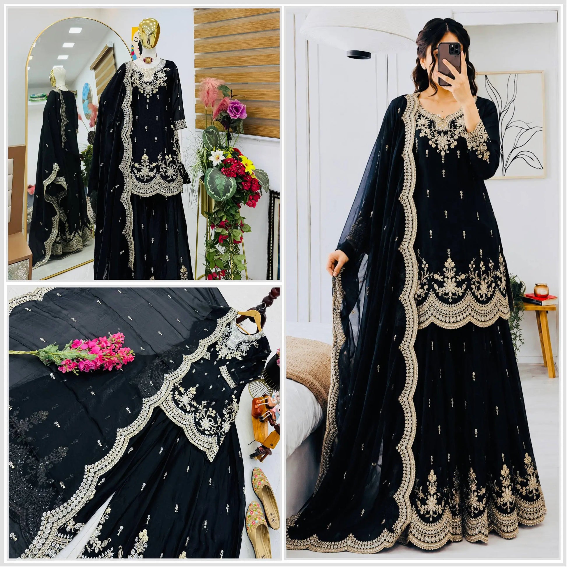 Purple Shimmer Satin Sharara Set with Dupatta