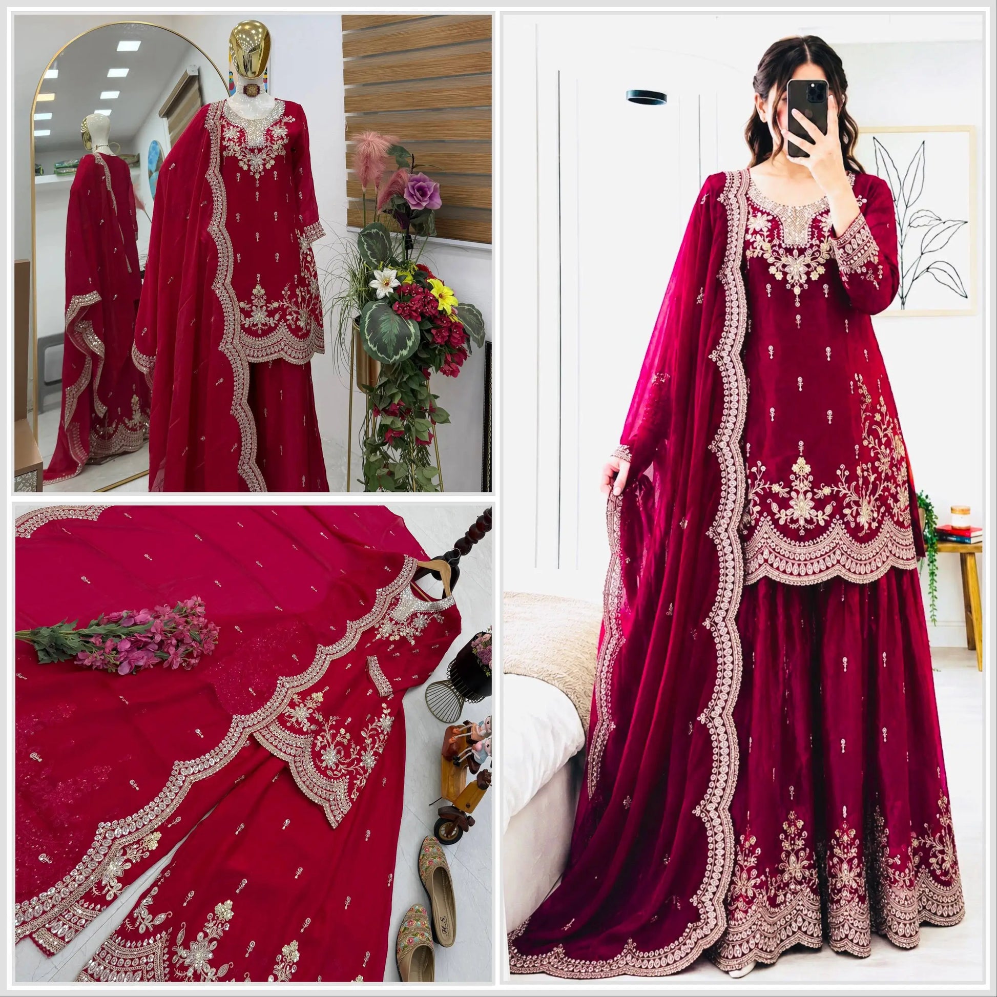 Purple Shimmer Satin Sharara Set with Dupatta