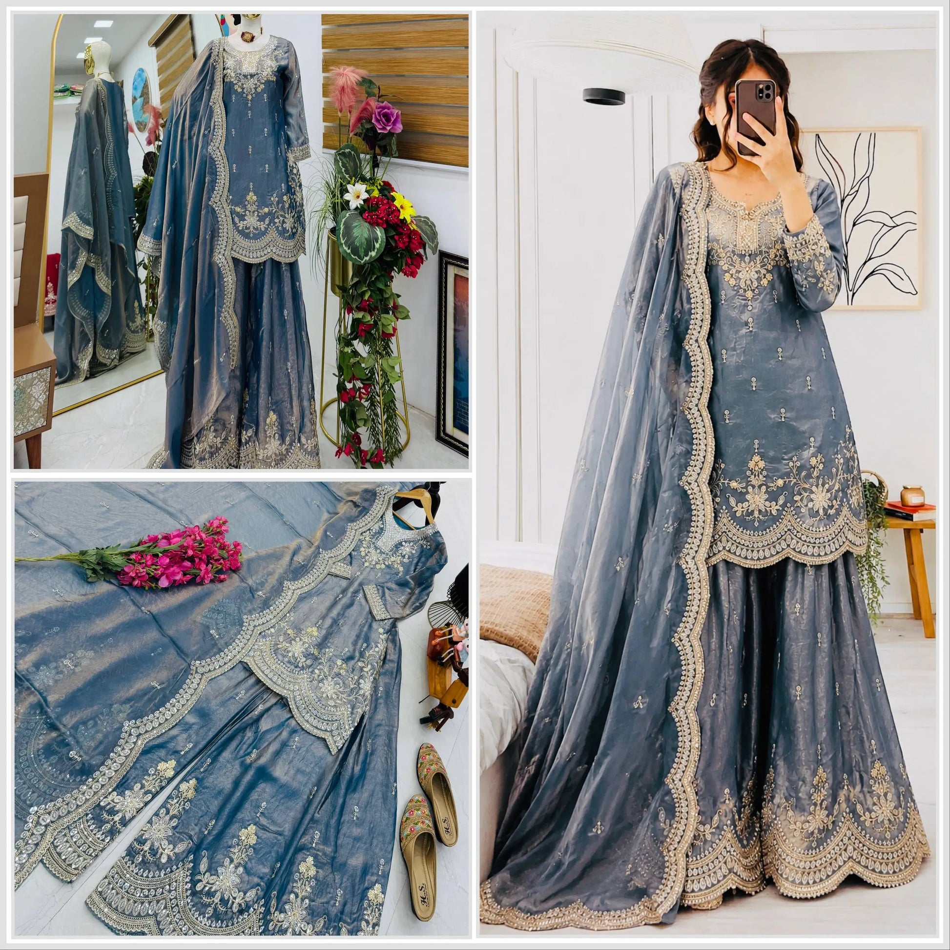 Purple Shimmer Satin Sharara Set with Dupatta
