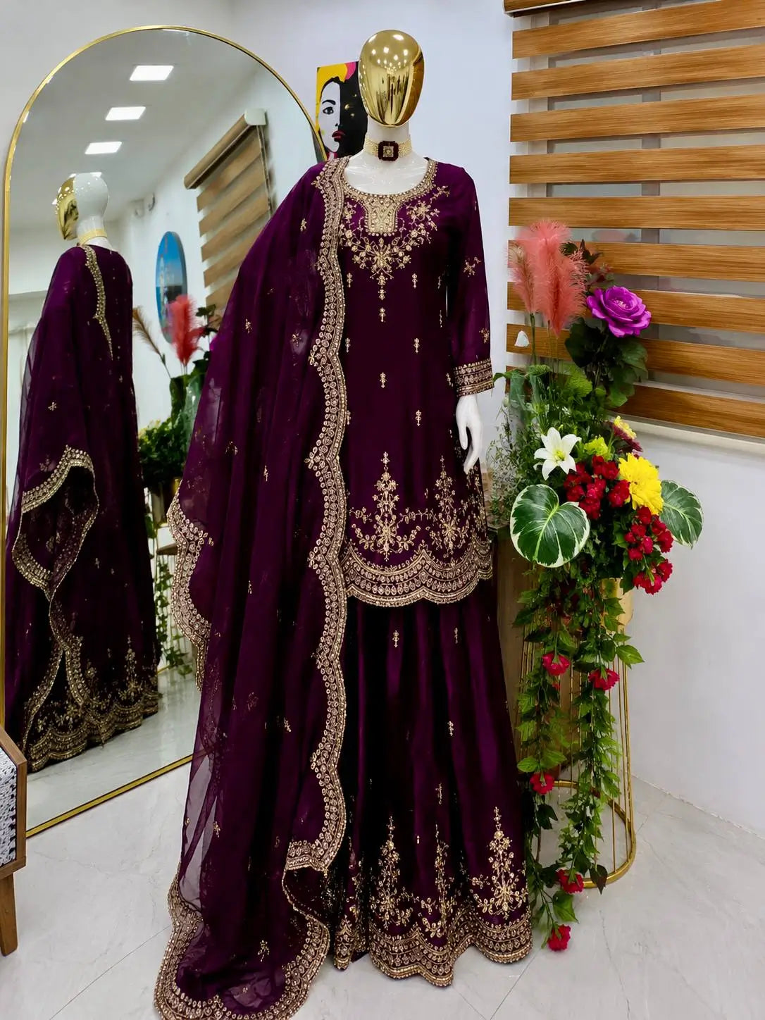 Purple Shimmer Satin Sharara Set with Dupatta
