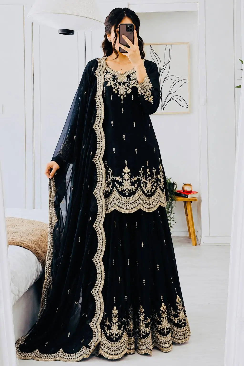 Purple Shimmer Satin Sharara Set with Dupatta