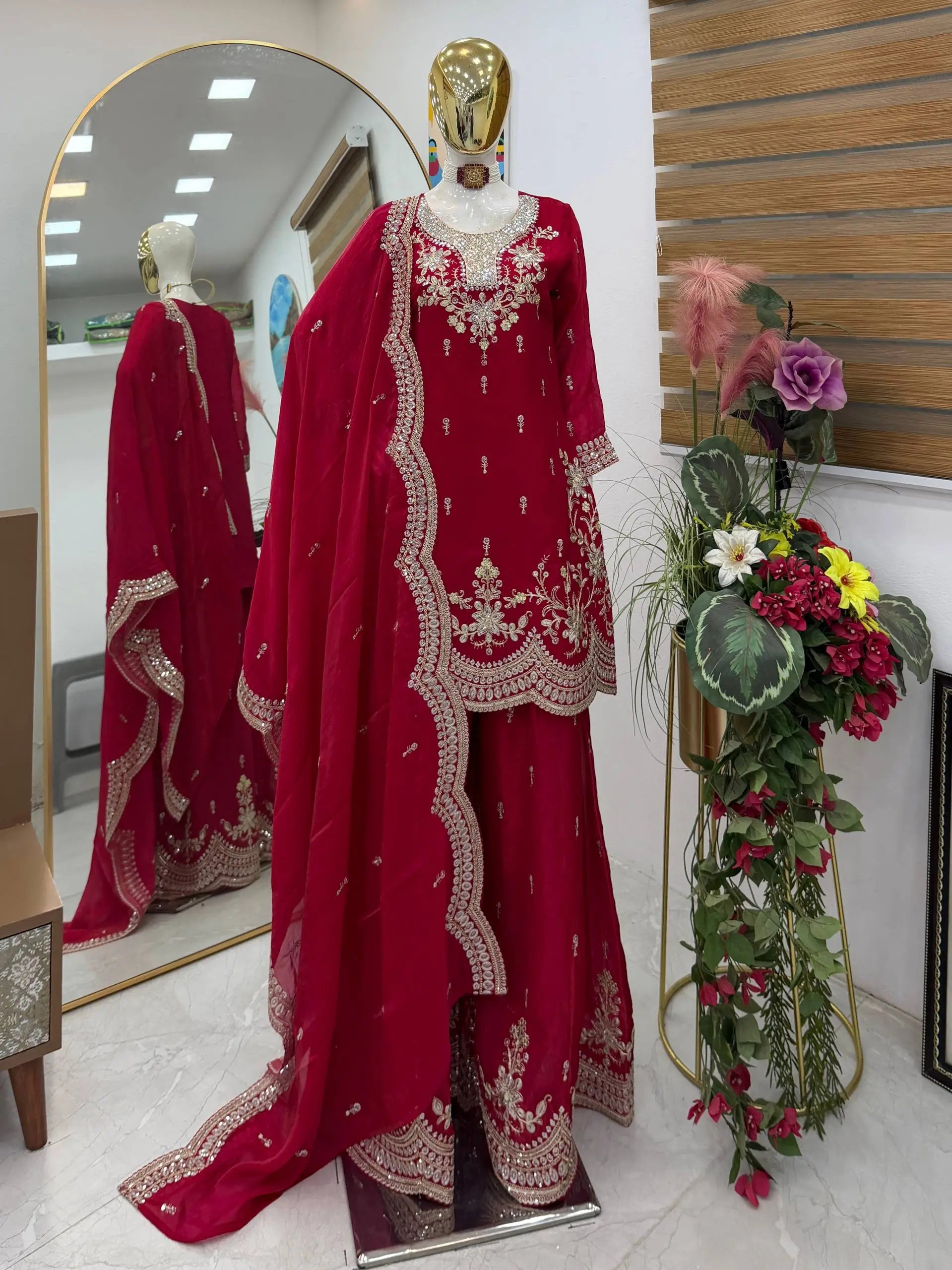 Purple Shimmer Satin Sharara Set with Dupatta