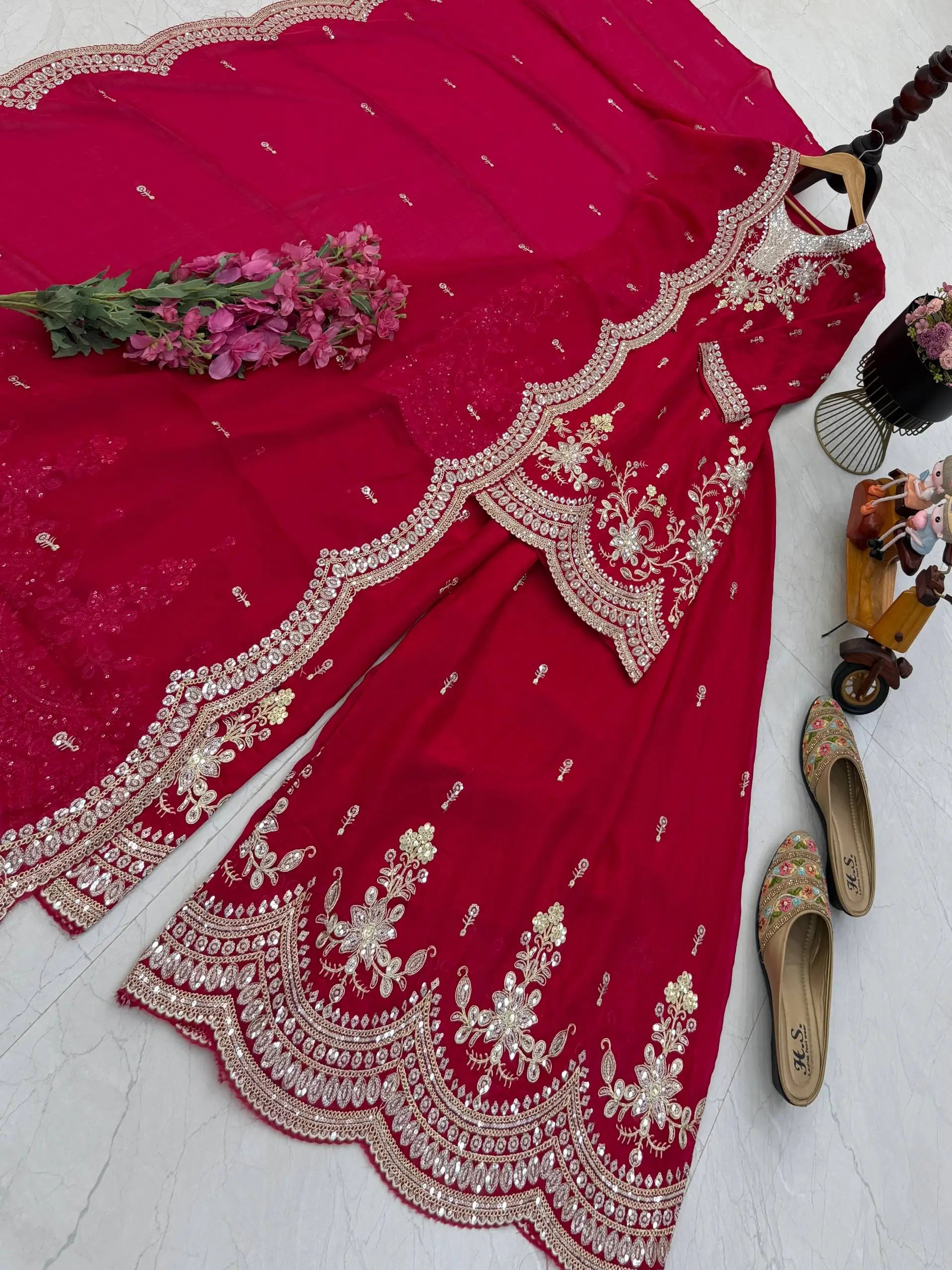 Purple Shimmer Satin Sharara Set with Dupatta