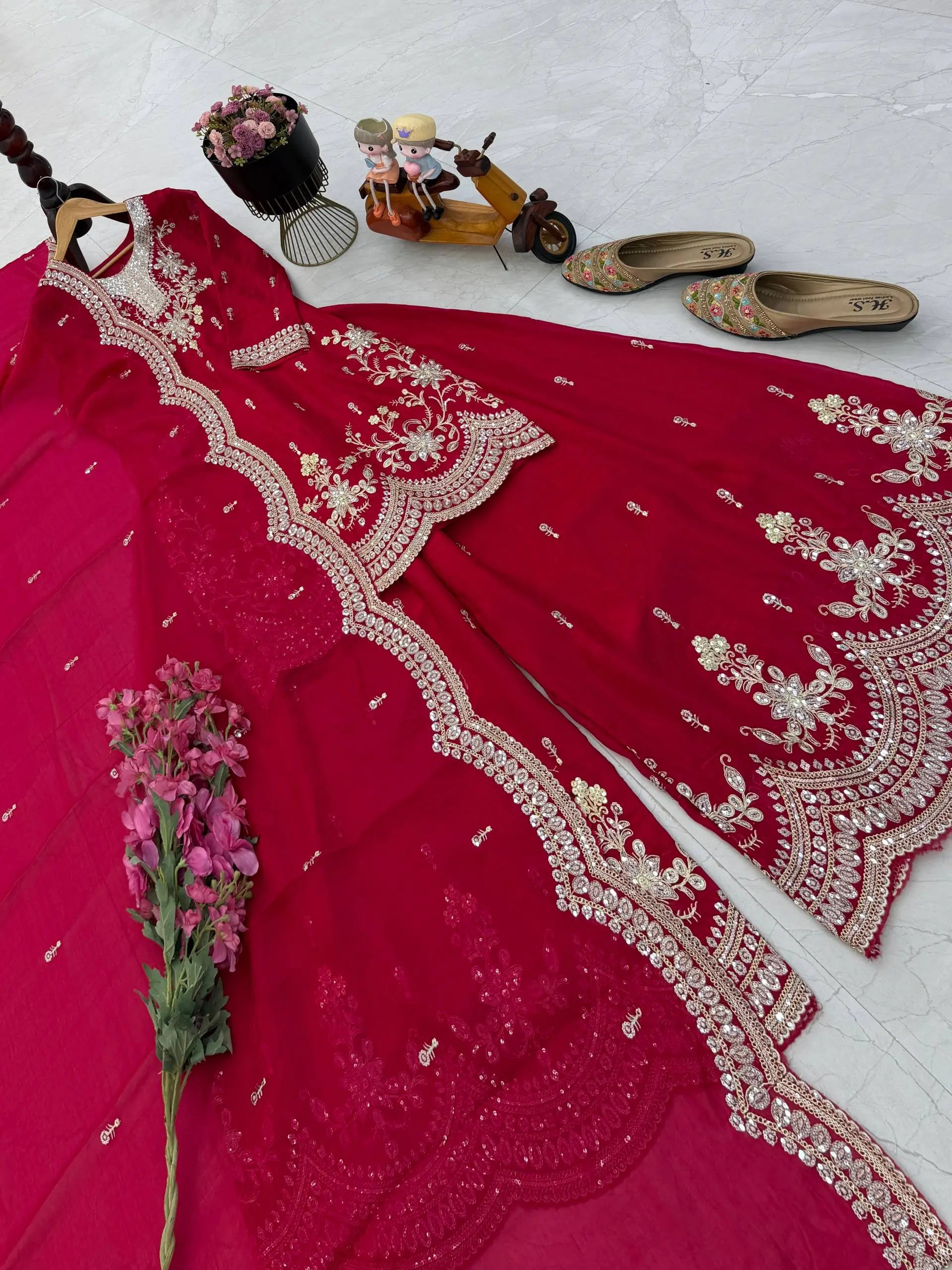 Purple Shimmer Satin Sharara Set with Dupatta