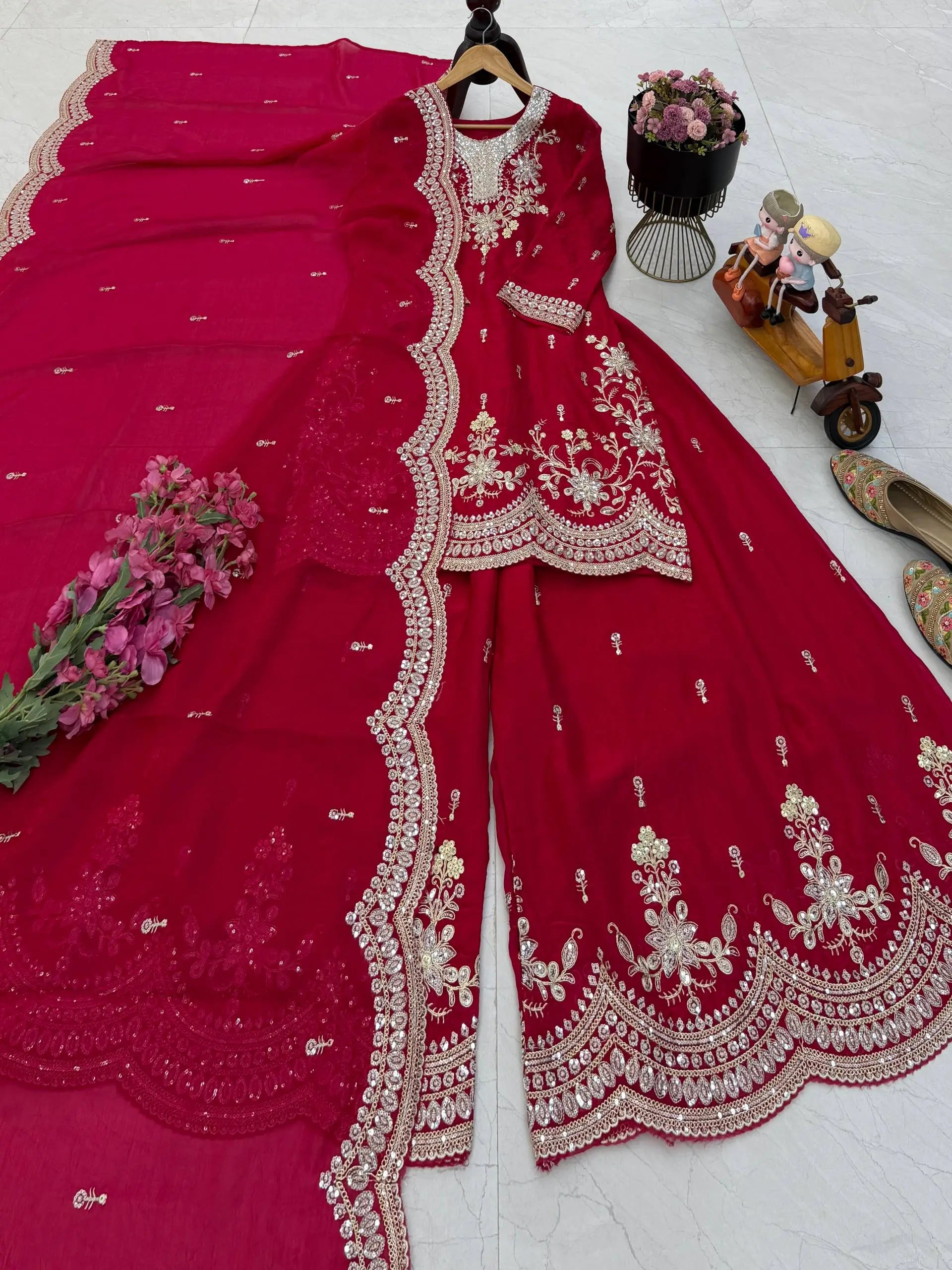 Purple Shimmer Satin Sharara Set with Dupatta