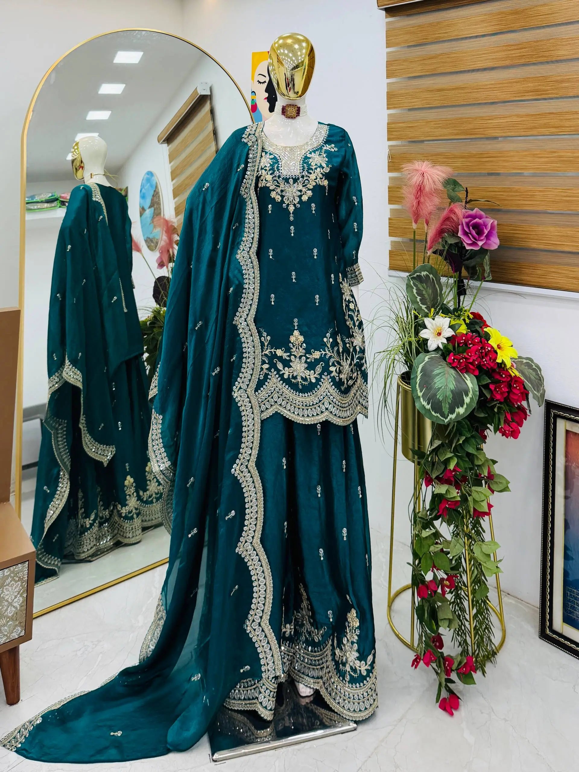 Purple Shimmer Satin Sharara Set with Dupatta