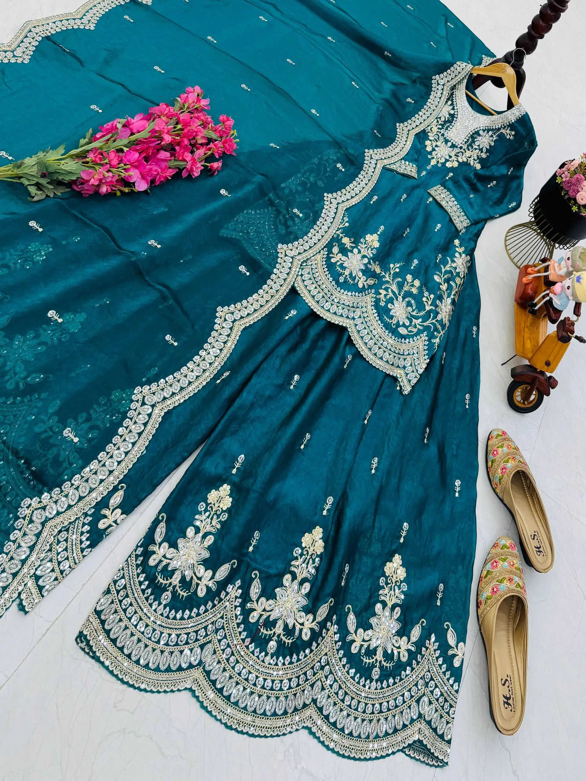 Purple Shimmer Satin Sharara Set with Dupatta