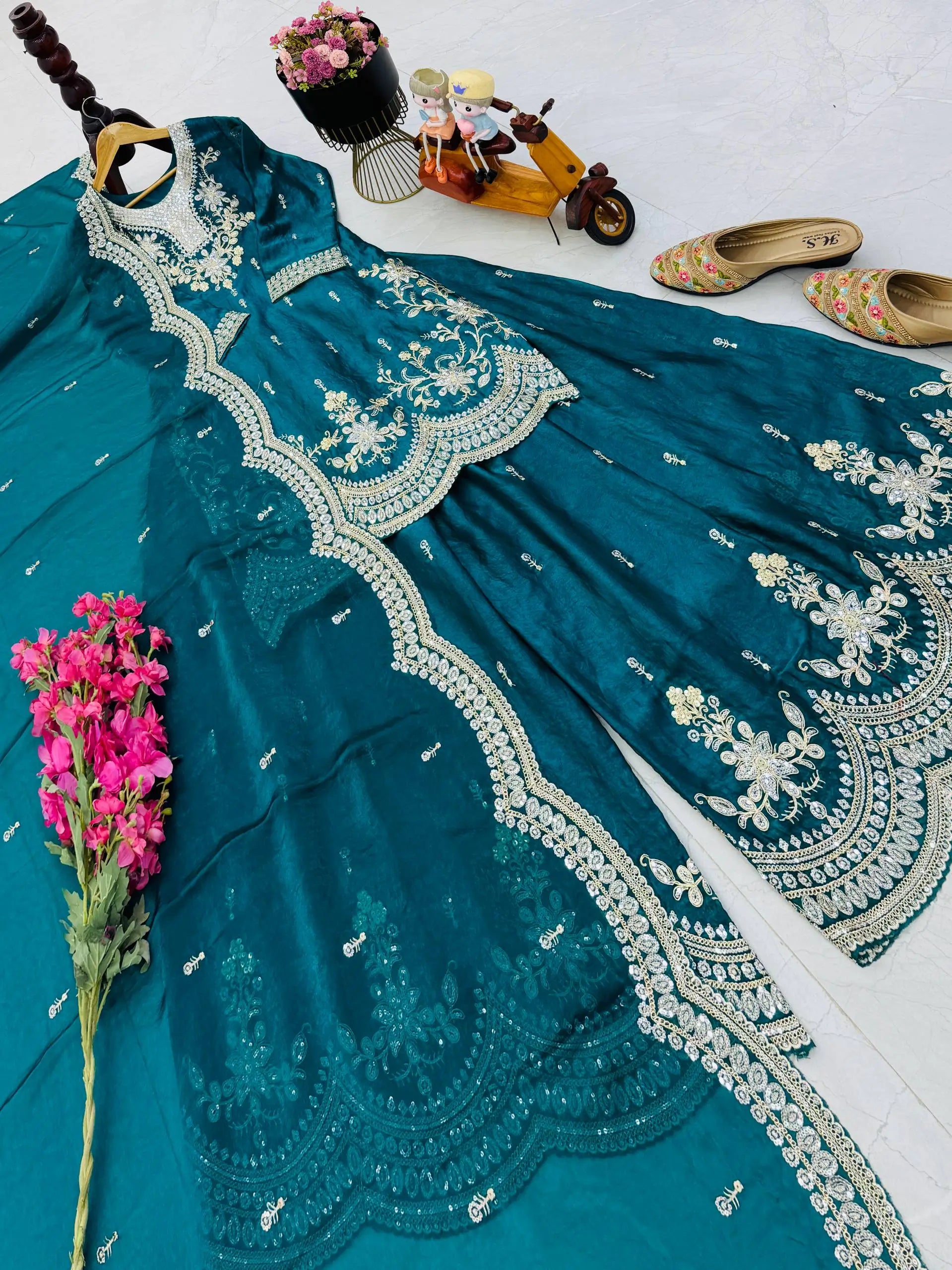 Purple Shimmer Satin Sharara Set with Dupatta