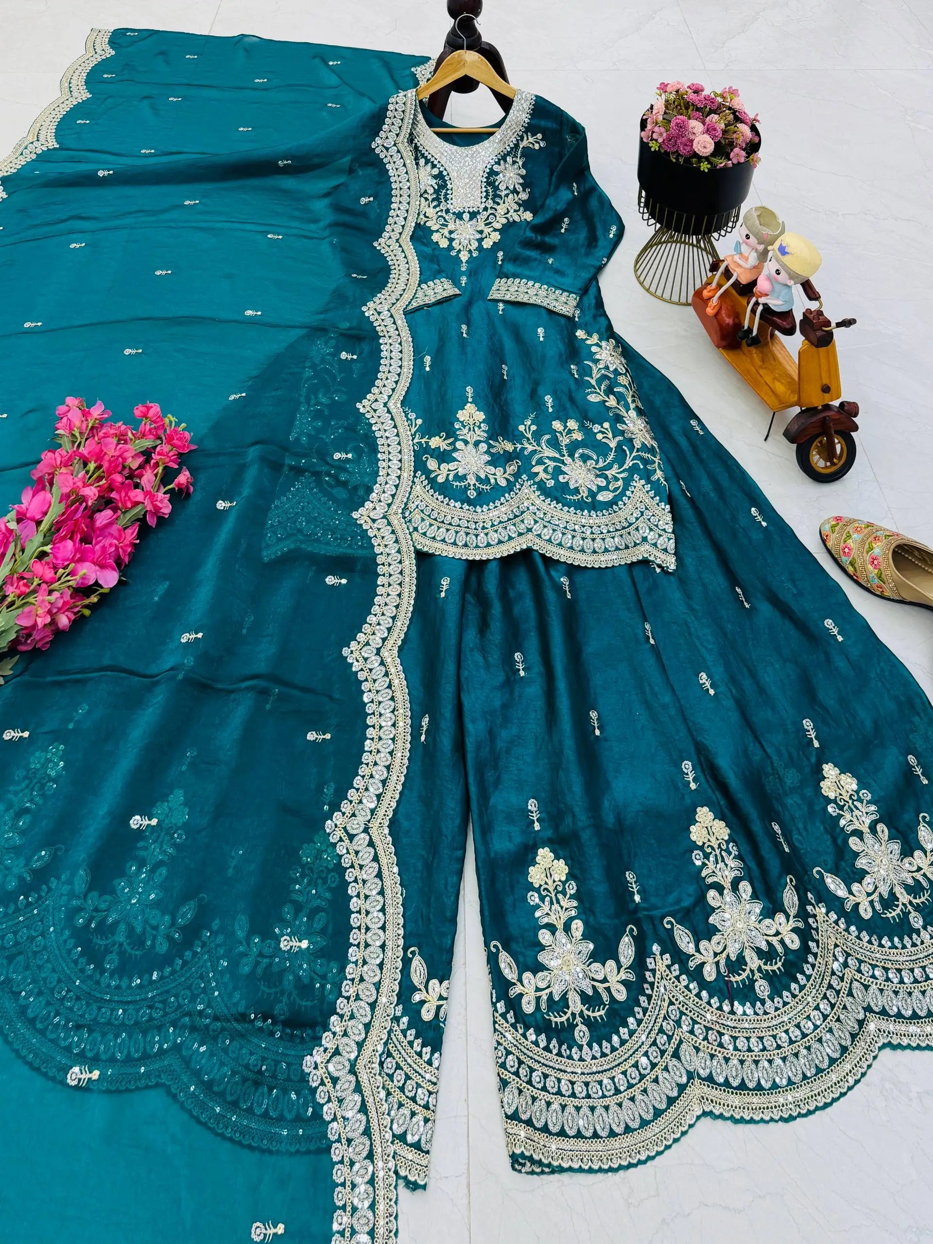 Purple Shimmer Satin Sharara Set with Dupatta