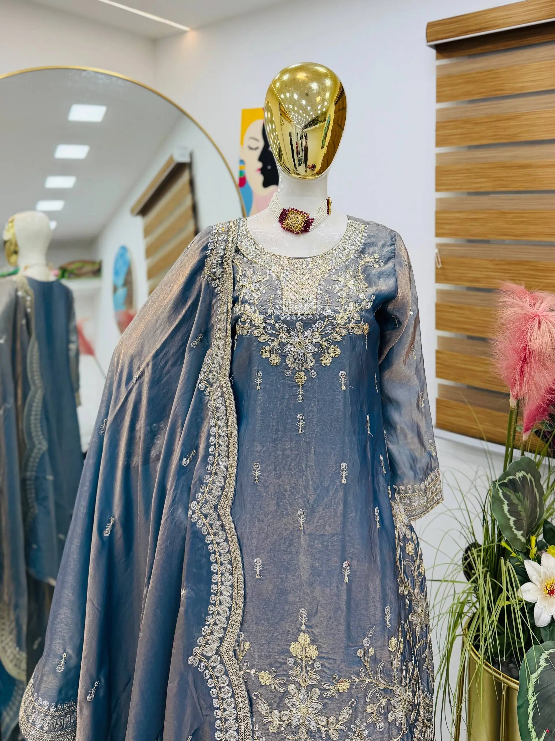 Purple Shimmer Satin Sharara Set with Dupatta
