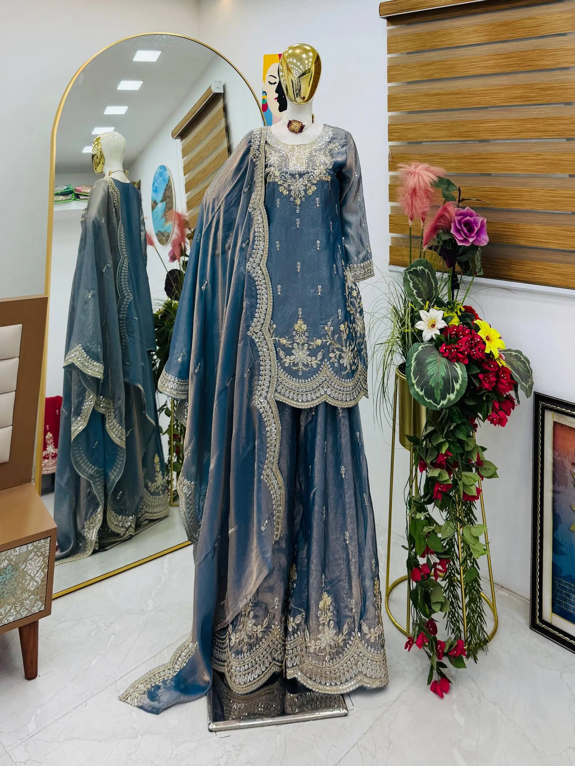 Purple Shimmer Satin Sharara Set with Dupatta
