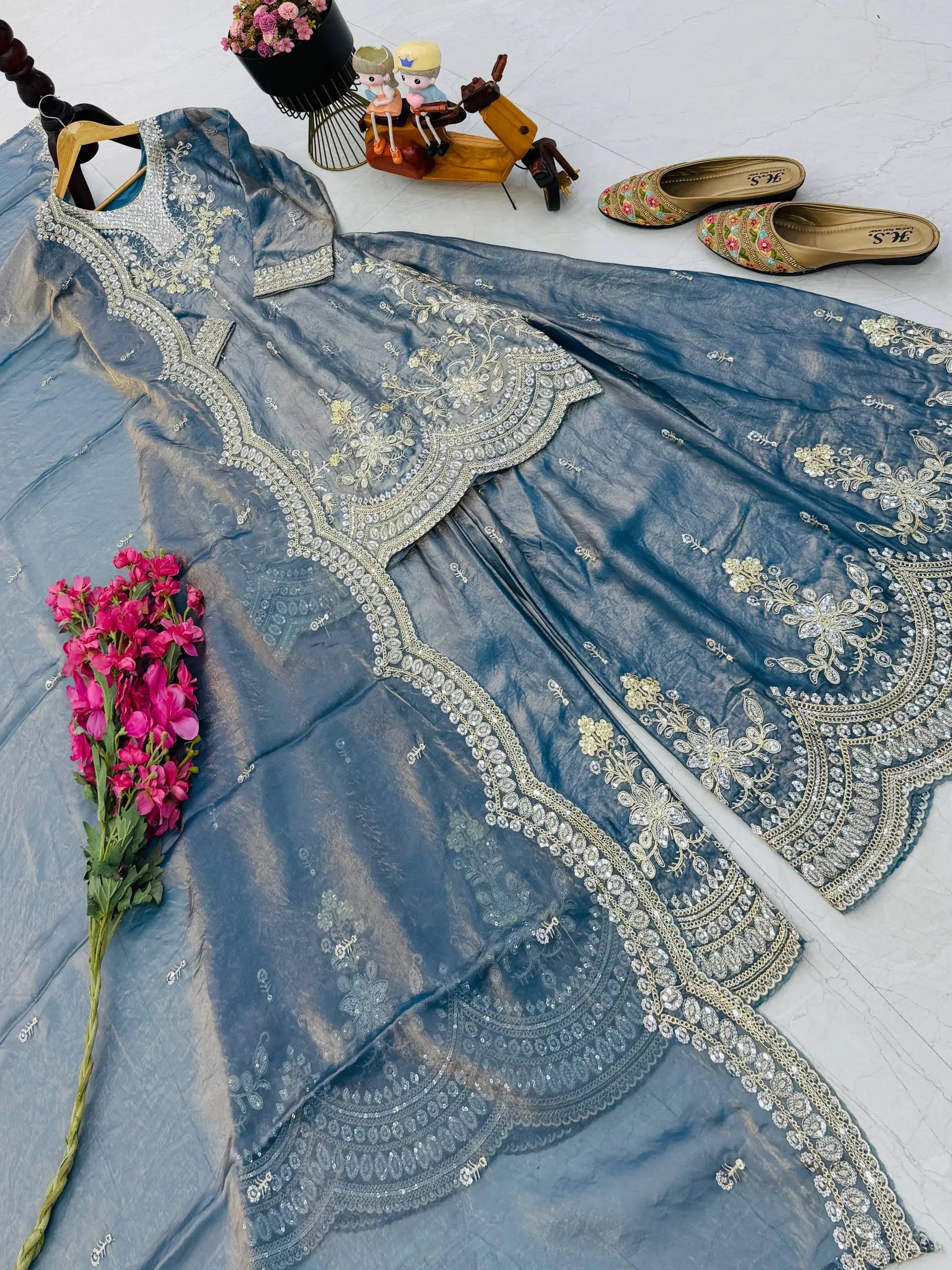 Purple Shimmer Satin Sharara Set with Dupatta