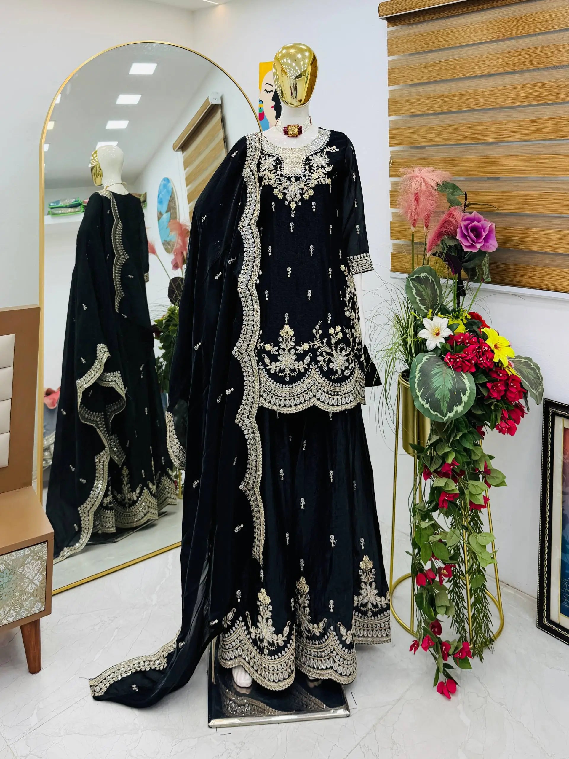 Purple Shimmer Satin Sharara Set with Dupatta