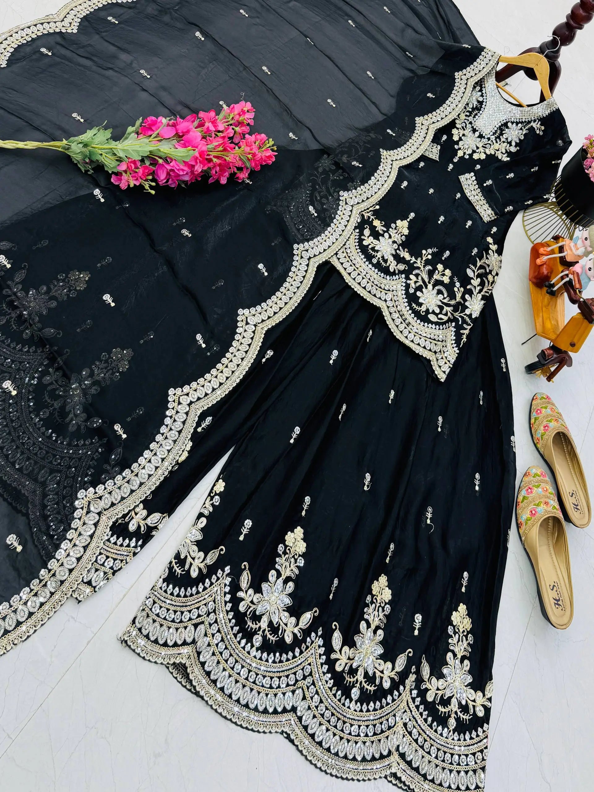 Purple Shimmer Satin Sharara Set with Dupatta