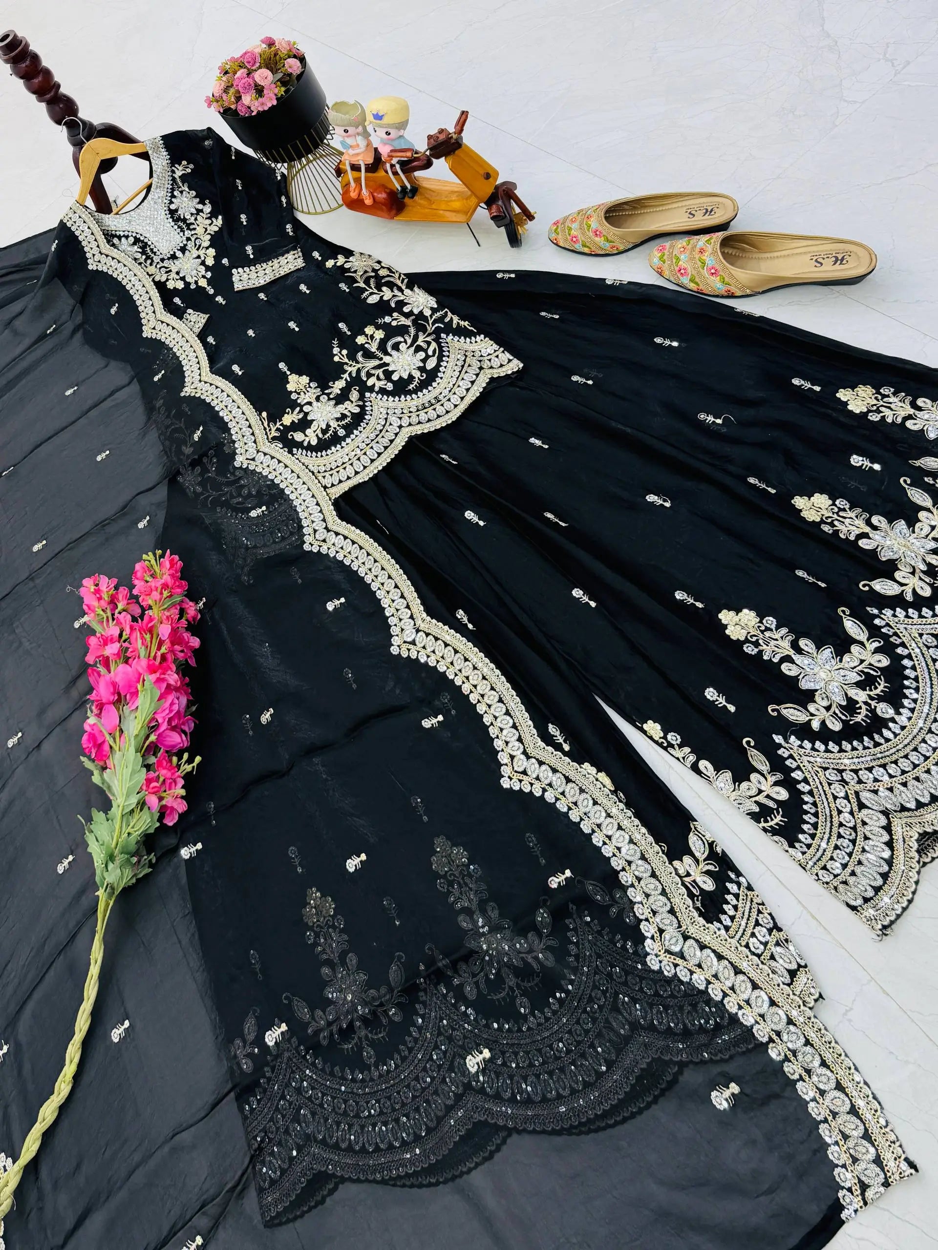 Purple Shimmer Satin Sharara Set with Dupatta