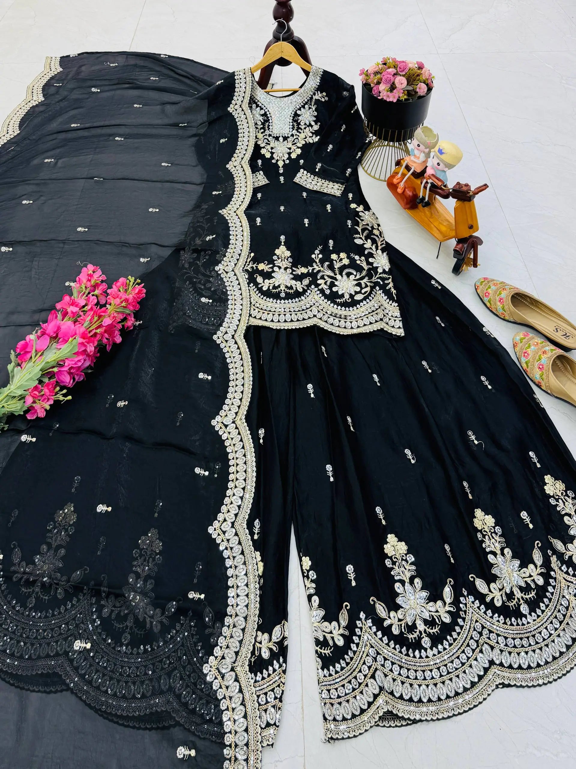 Purple Shimmer Satin Sharara Set with Dupatta