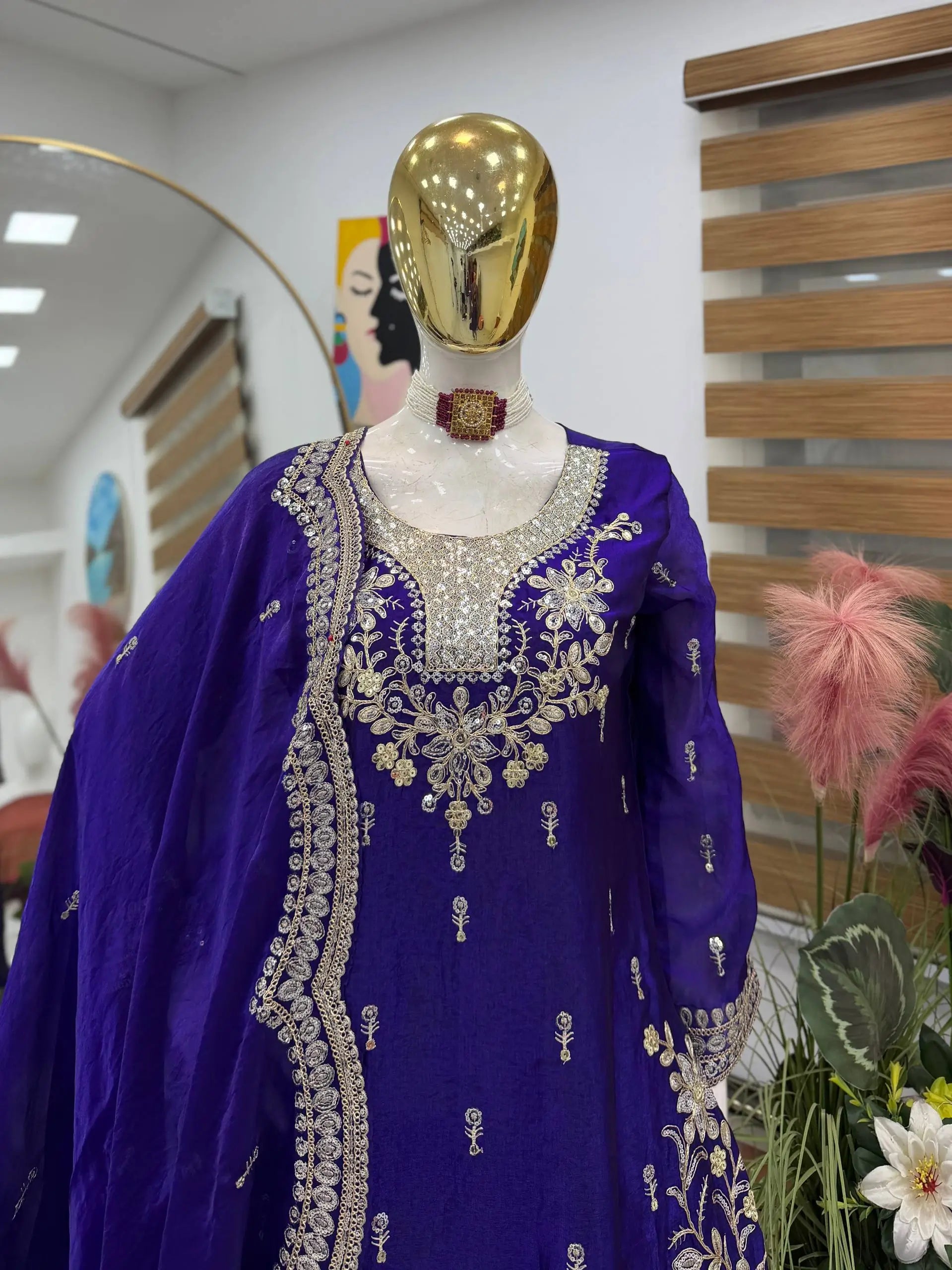 Purple Shimmer Satin Sharara Set with Dupatta