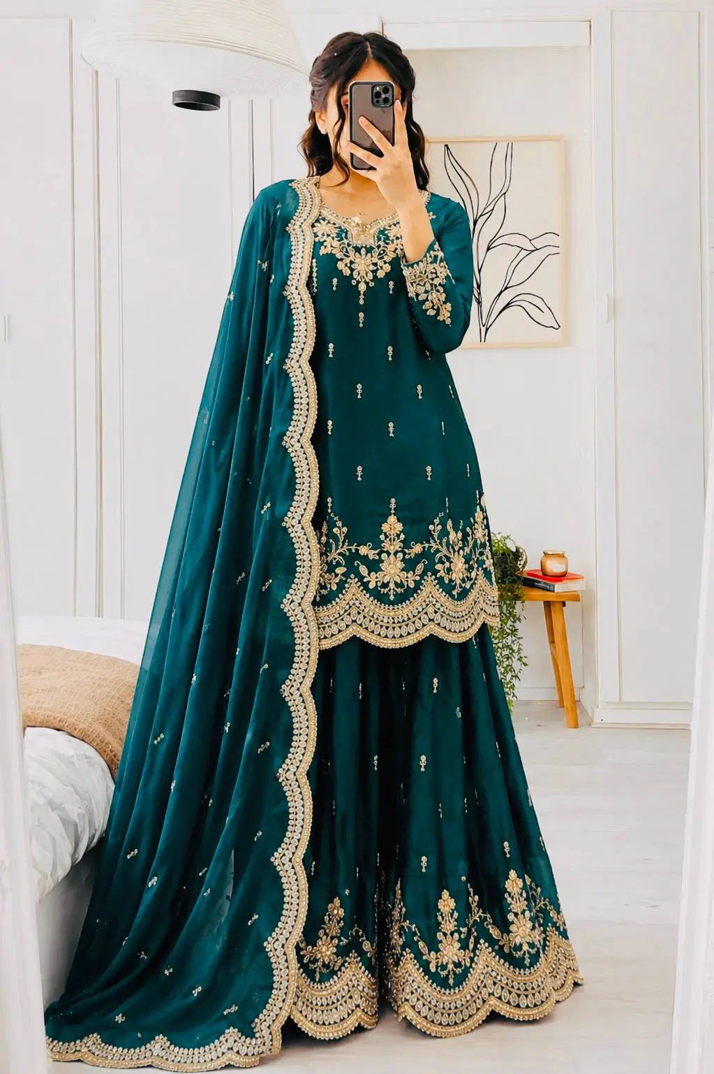 Purple Shimmer Satin Sharara Set with Dupatta