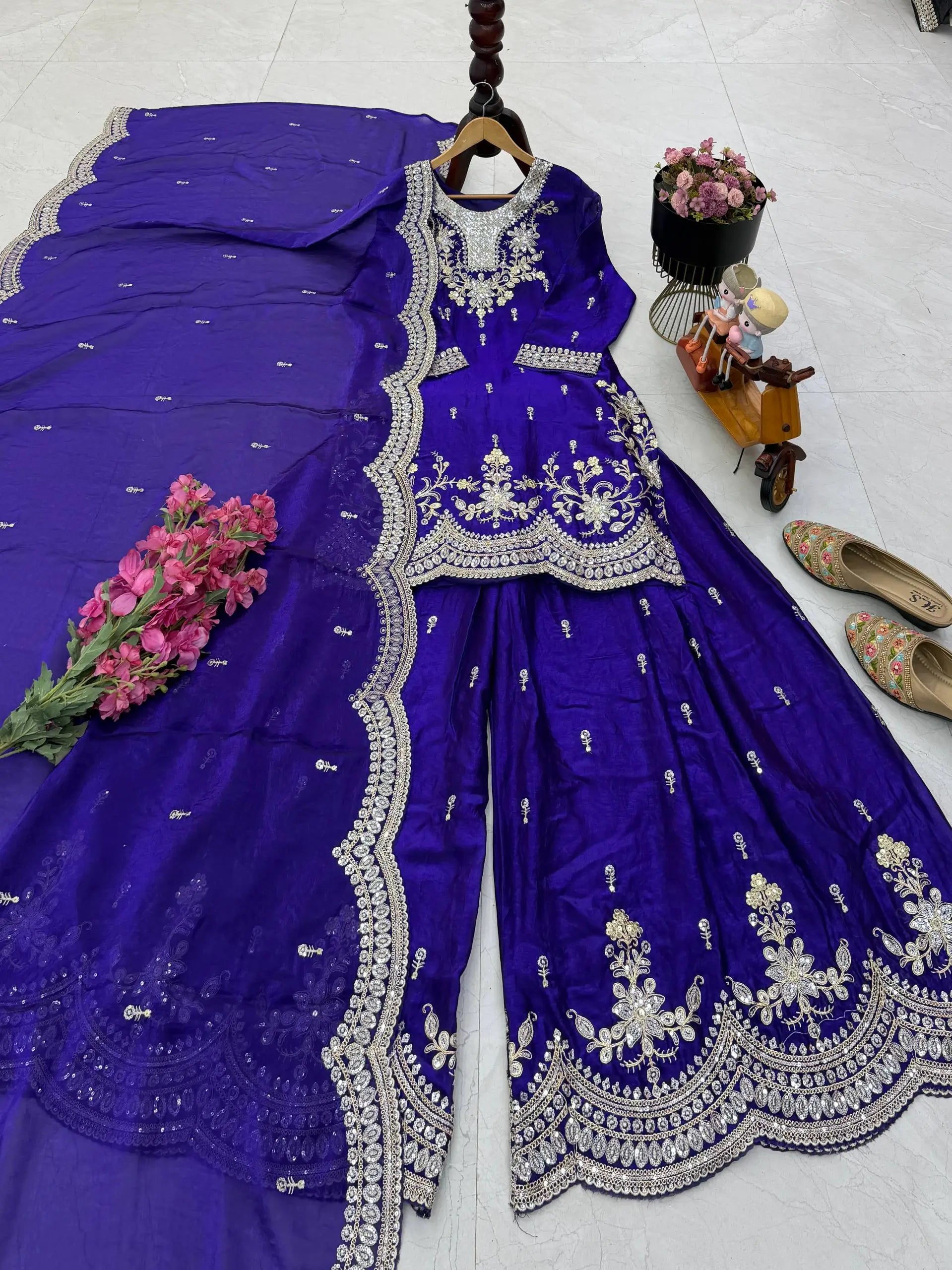 Purple Shimmer Satin Sharara Set with Dupatta