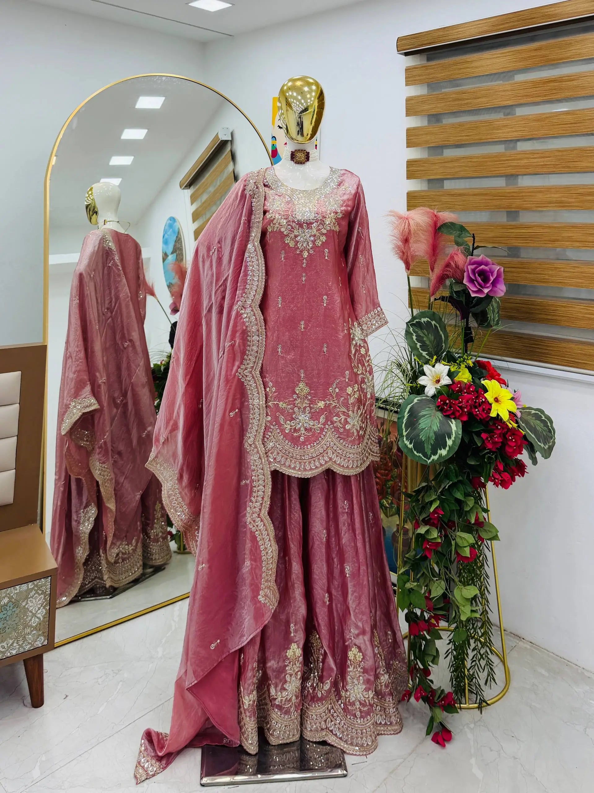 Purple Shimmer Satin Sharara Set with Dupatta