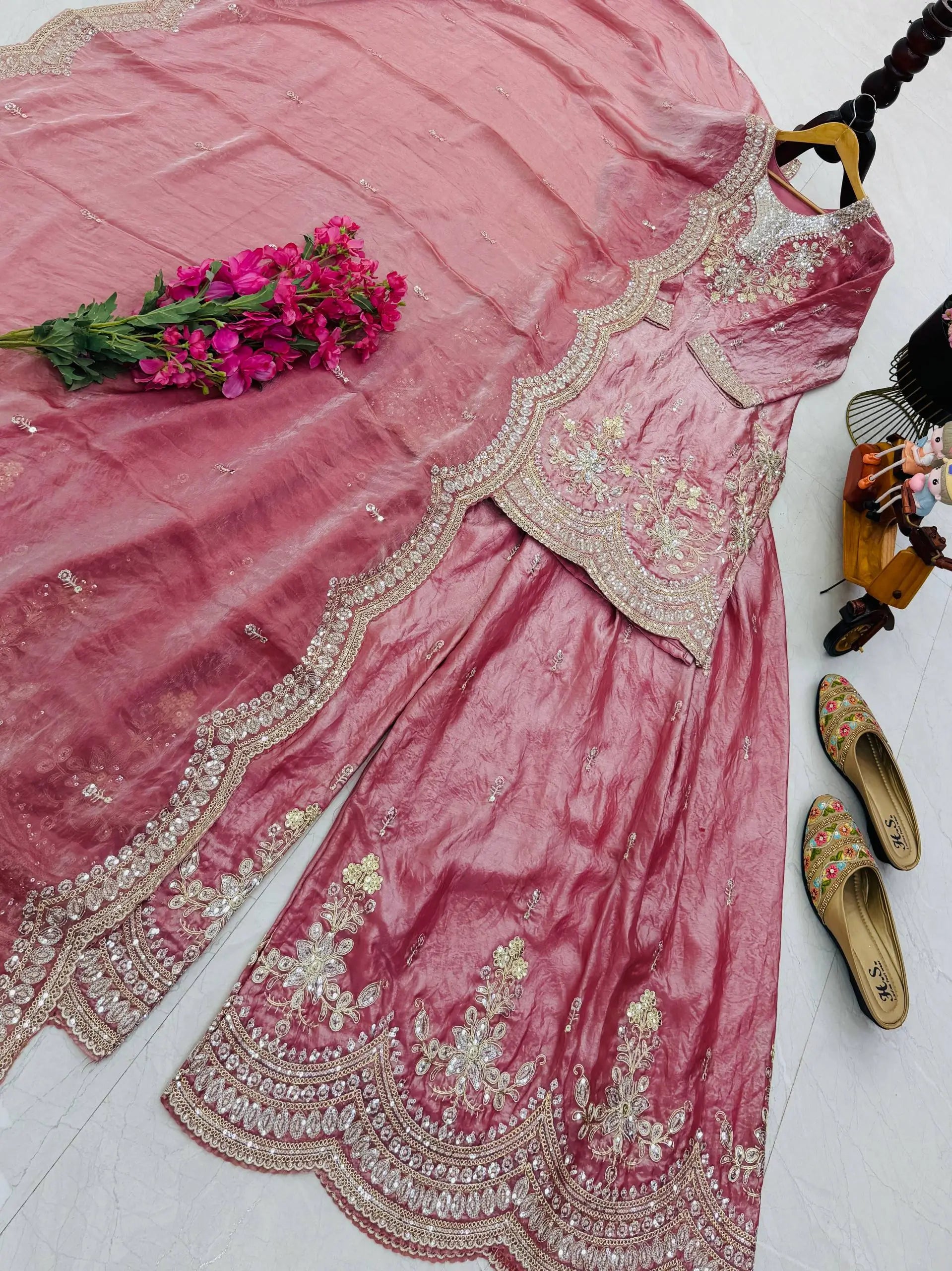 Purple Shimmer Satin Sharara Set with Dupatta