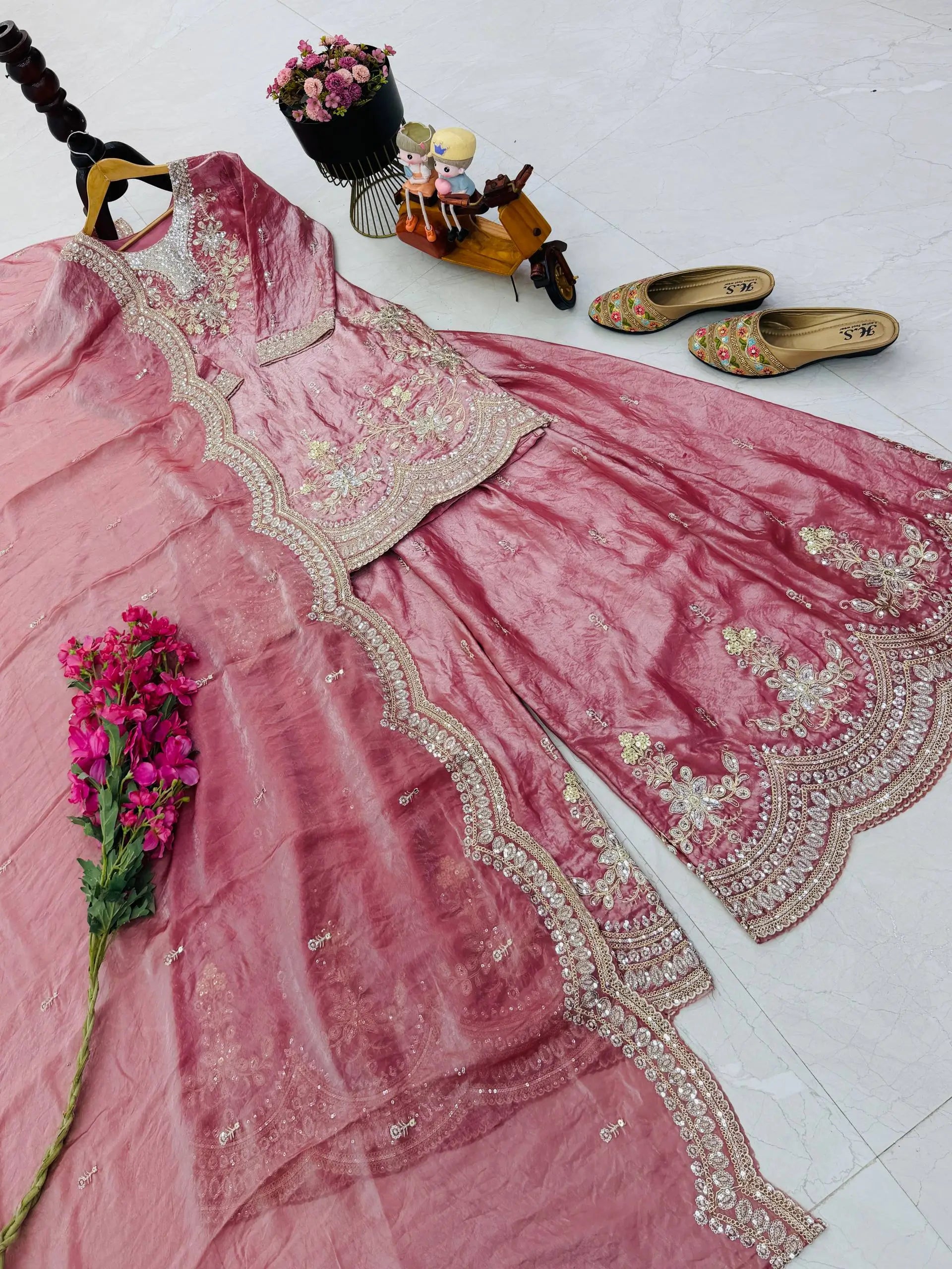 Purple Shimmer Satin Sharara Set with Dupatta