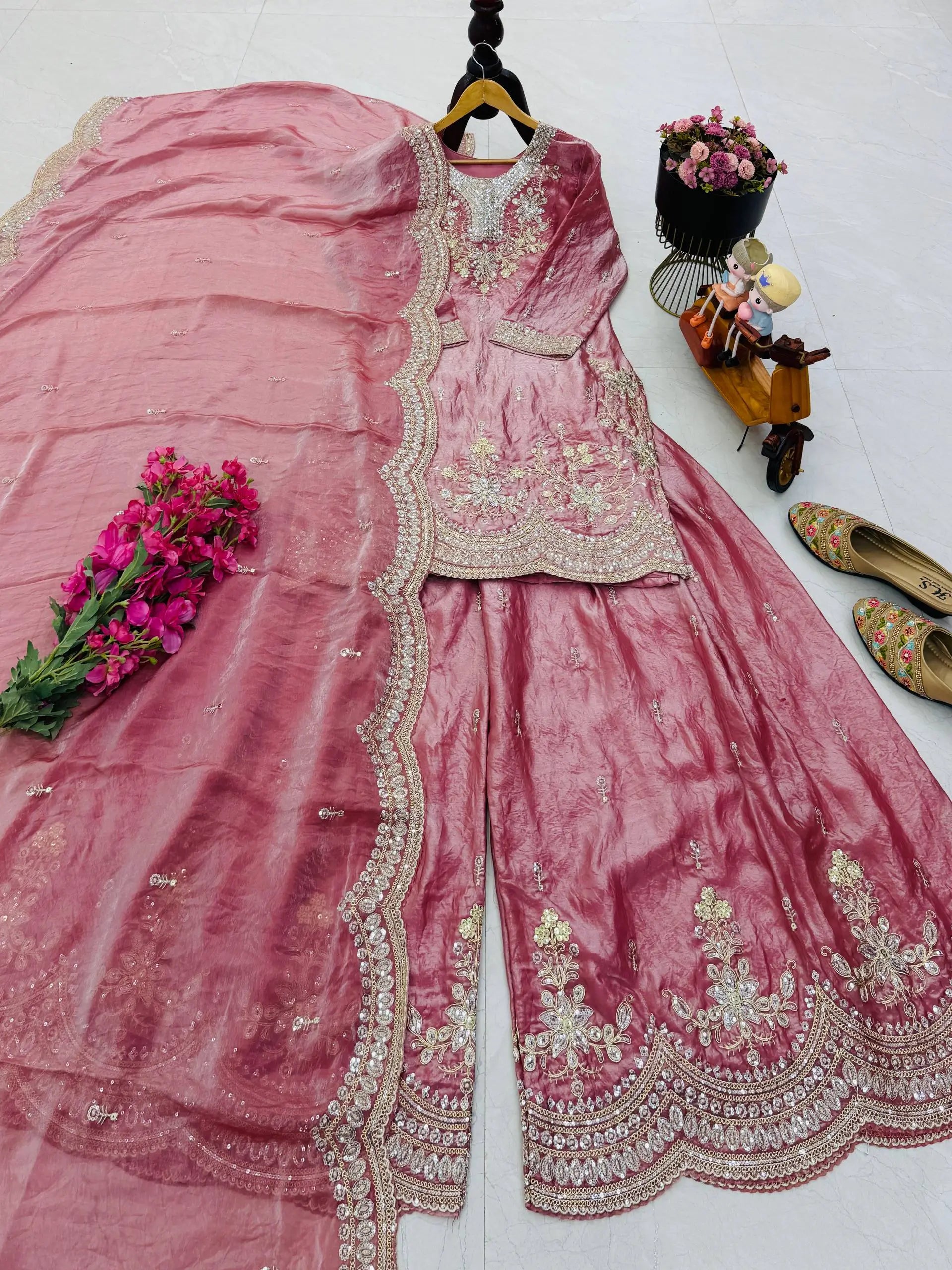 Purple Shimmer Satin Sharara Set with Dupatta