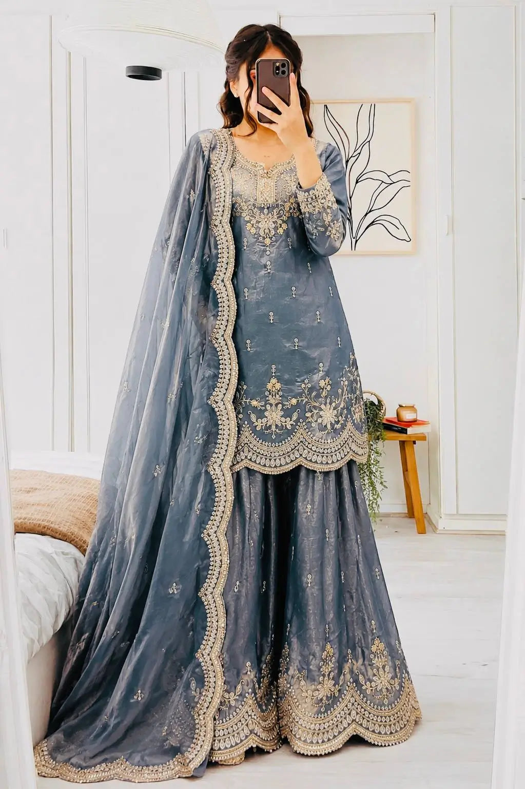 Purple Shimmer Satin Sharara Set with Dupatta
