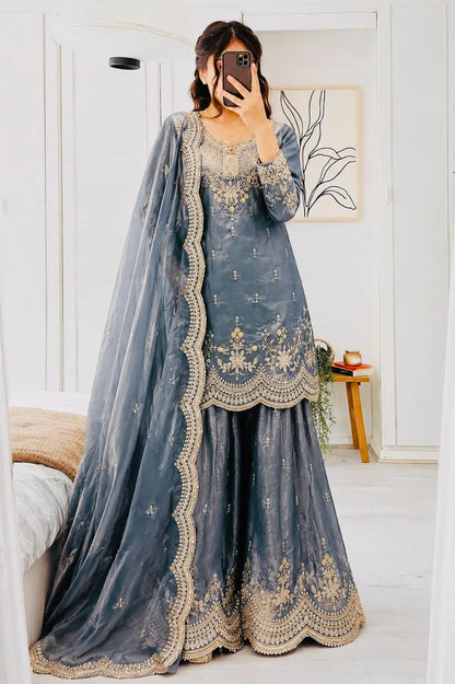 Purple Shimmer Satin Sharara Set with Dupatta