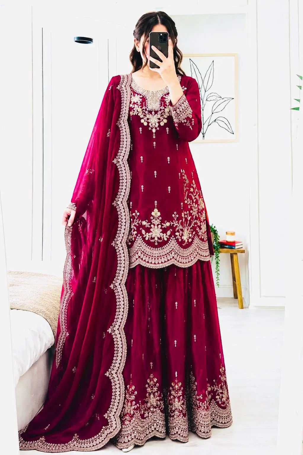 Purple Shimmer Satin Sharara Set with Dupatta