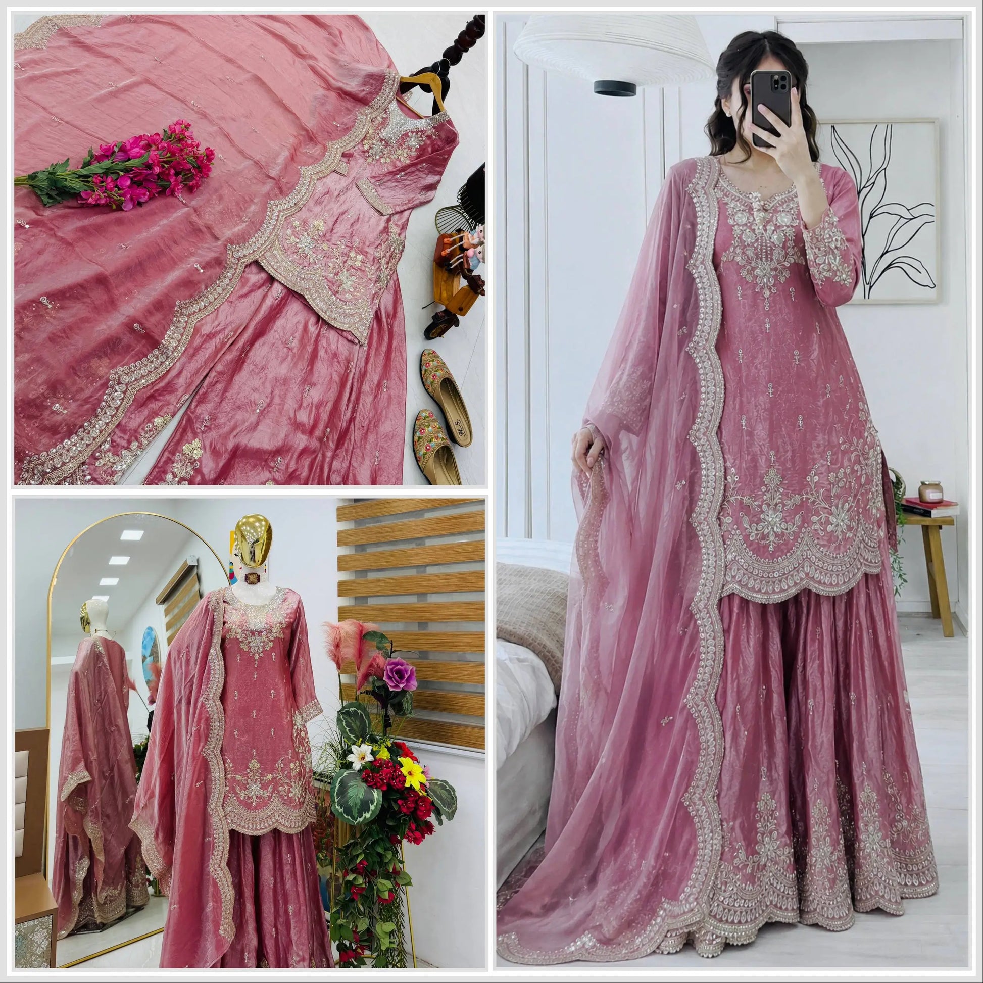 Purple Shimmer Satin Sharara Set with Dupatta