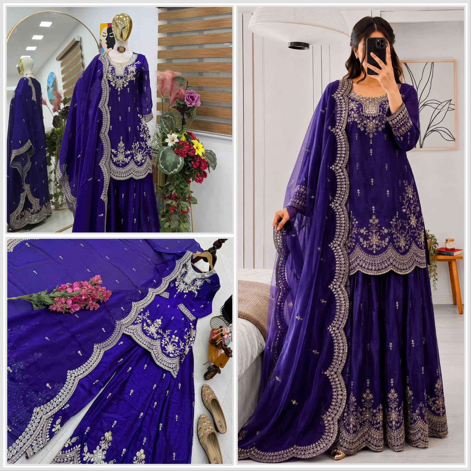 Purple Shimmer Satin Sharara Set with Dupatta