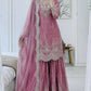 Purple Shimmer Satin Sharara Set with Dupatta