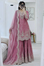 Purple Shimmer Satin Sharara Set with Dupatta