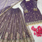 Purple Twil Gold Net Embroidered Palazzo Set with Sequins & Dupatta