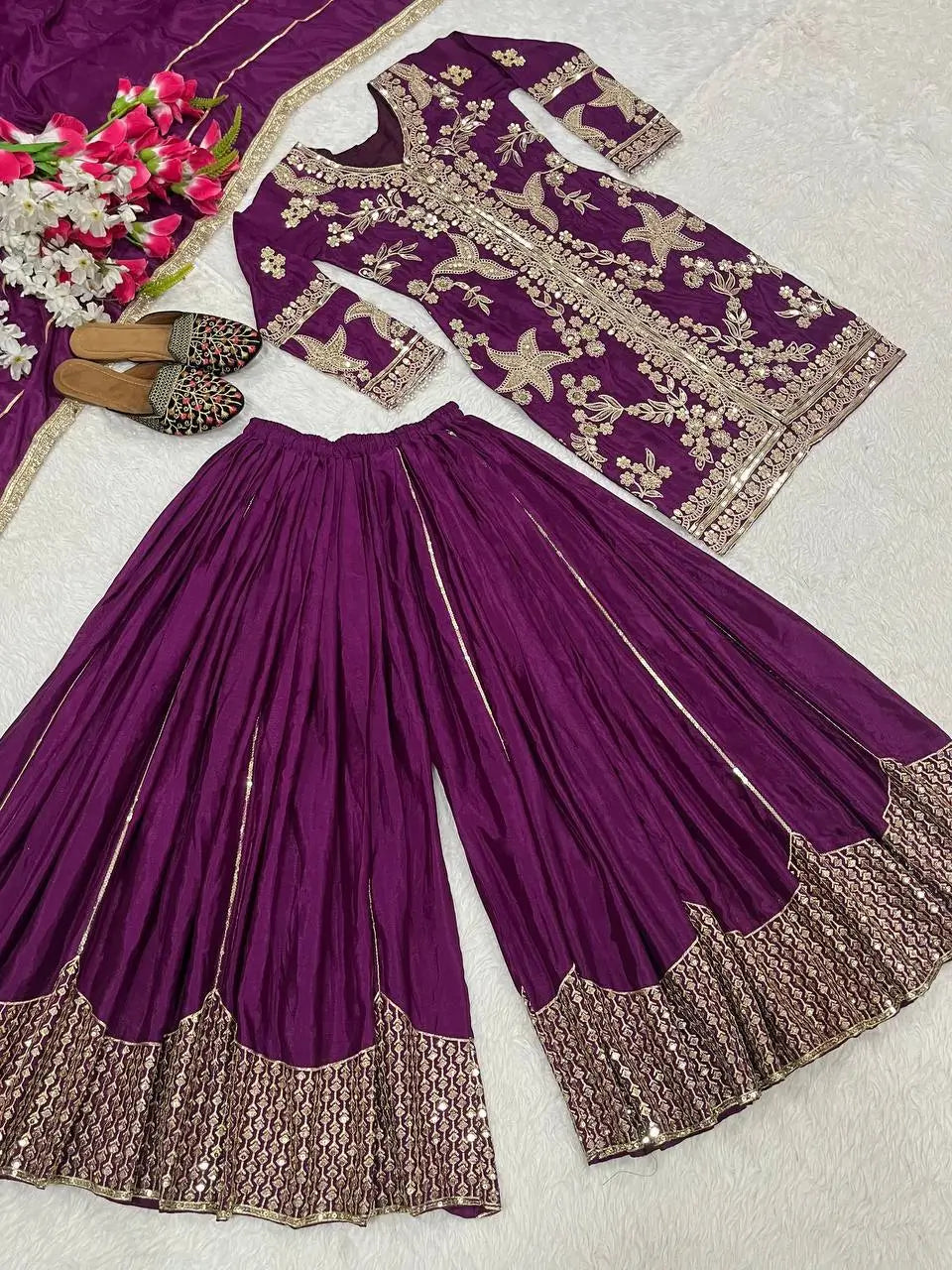 Purple Zari Cording Sharara