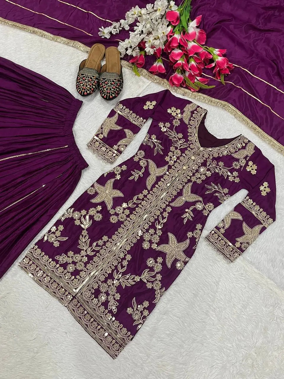Purple Zari Cording Sharara