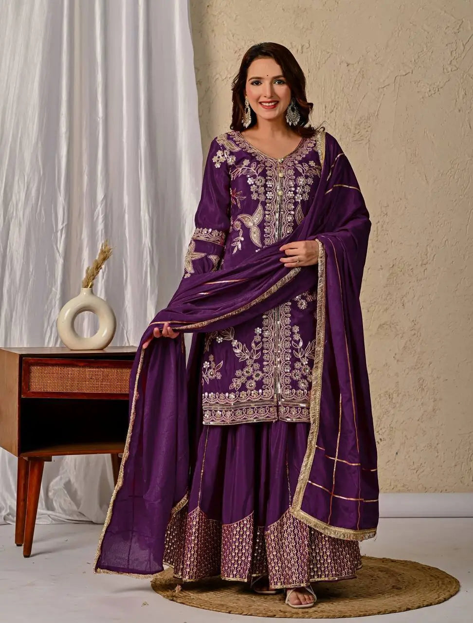 Purple Zari Cording Sharara