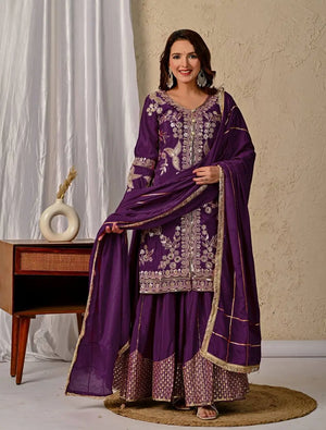Purple Zari Cording Sharara