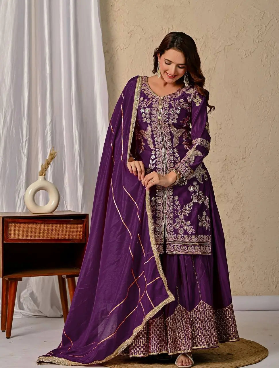 Purple Zari Cording Sharara