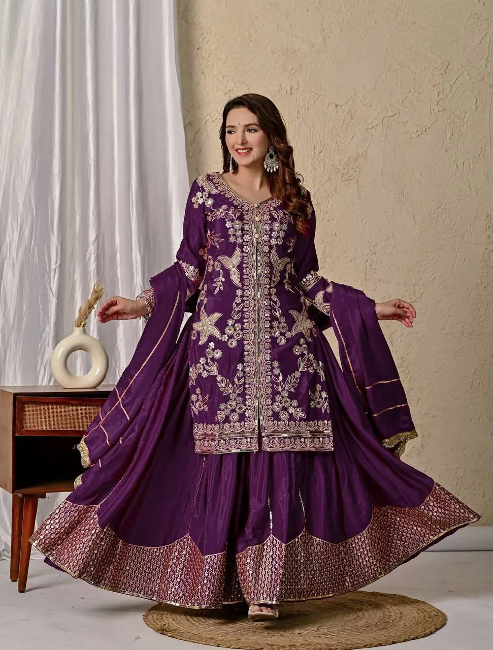 Purple Zari Cording Sharara
