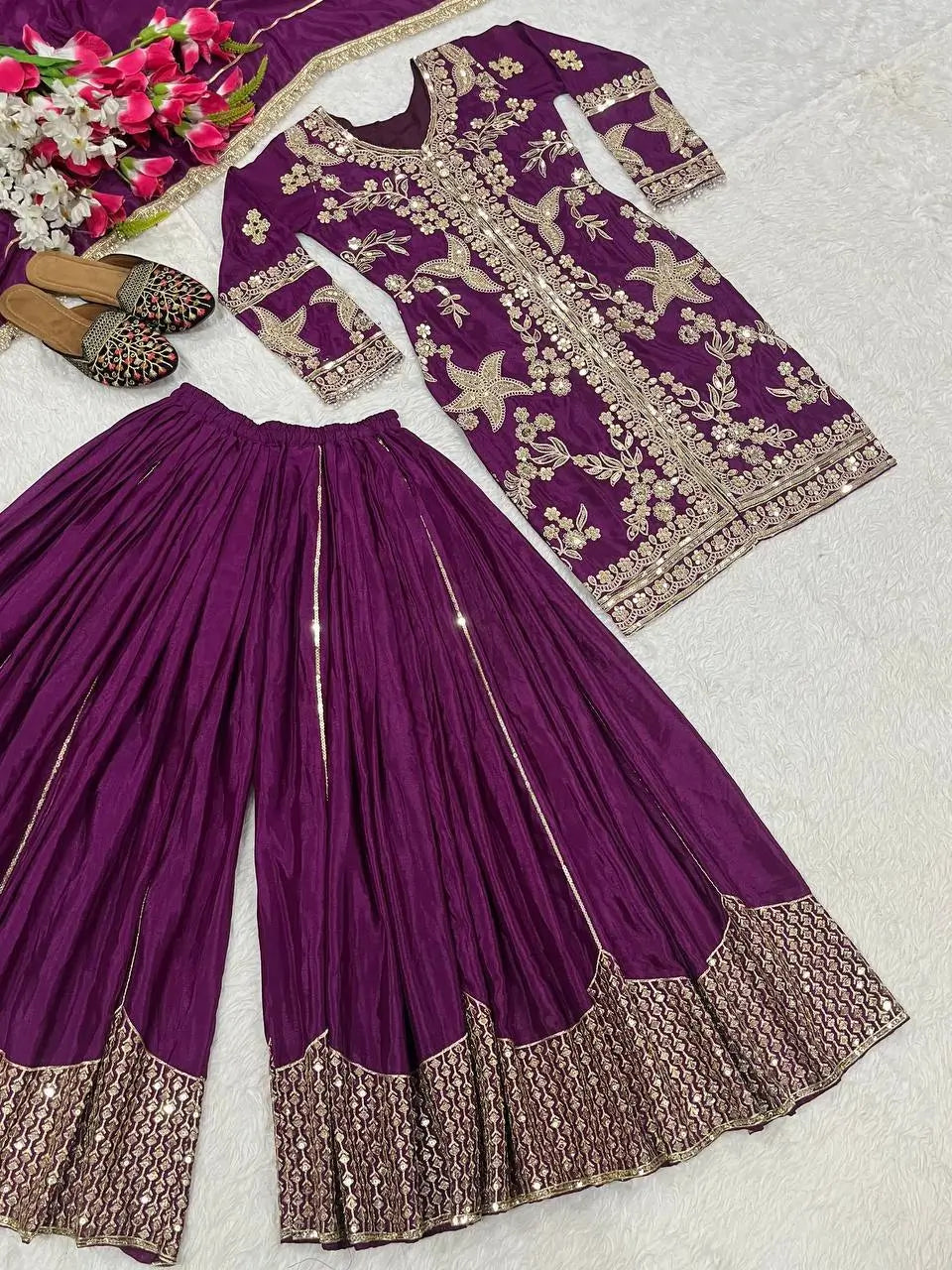 Purple Zari Cording Sharara