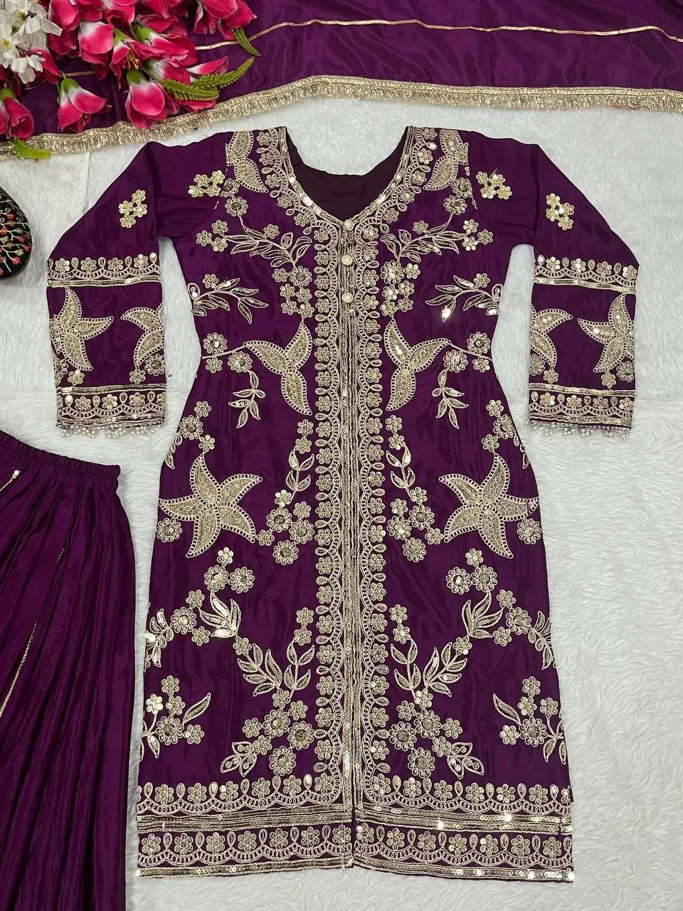 Purple Zari Cording Sharara