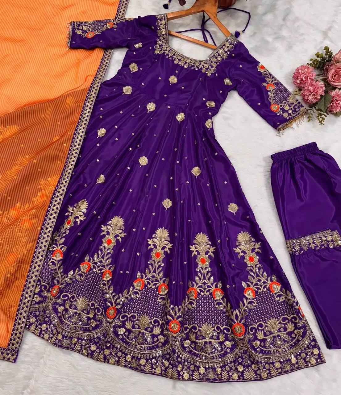 Purple Zari Embroidered Anarkali